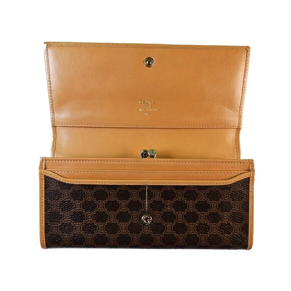 Celine Macadam Continental Coated Canvas/Leather Long Wallet w/Kiss Lock & Zip - Picture 3 of 11